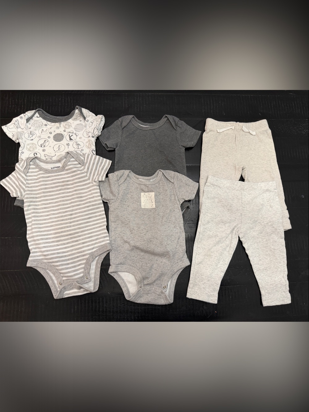 Neutral Gray Baby Onesie & Pant Bundle - 6 Pieces